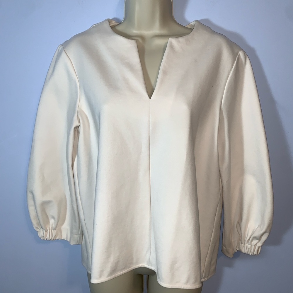 Tibi notch neck line middle seam puff elbows length sleeves white size small